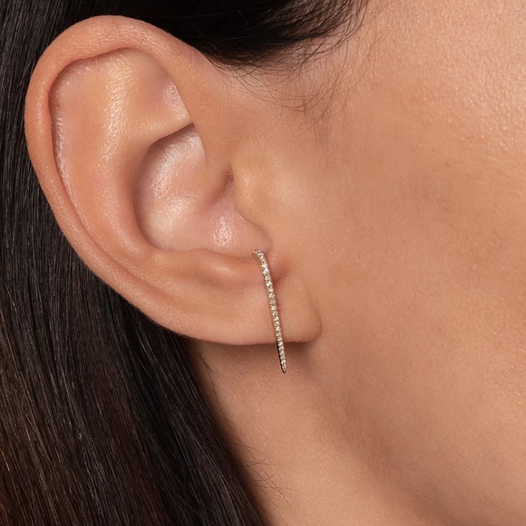 Zoe Lev 14K Yellow Gold Diamond Curved Bar Stud Earrings - Picture 5 of 17